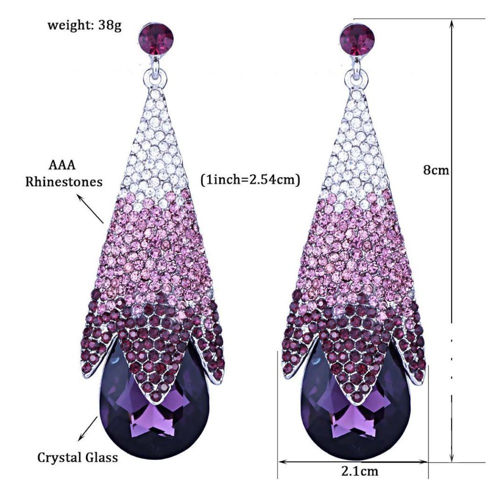 LAST ONE!  Water Drop Swarovski Crystal Earrings - Purple - Picture 3 of 4